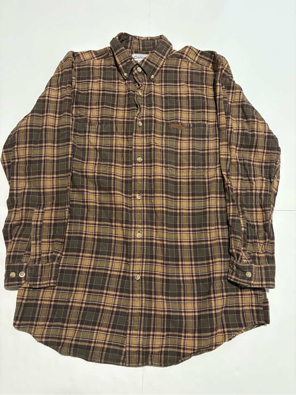 Carhartt Brown Tan Plaid Flannel Shirt Large